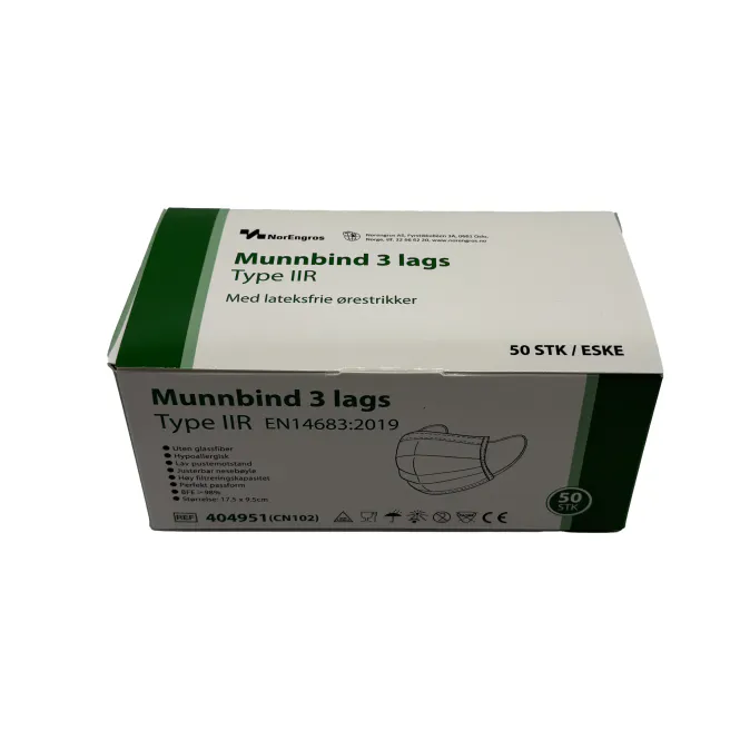 Hovedbilde Munnbind 3-lags m/ørestrikk type IIR 50pk